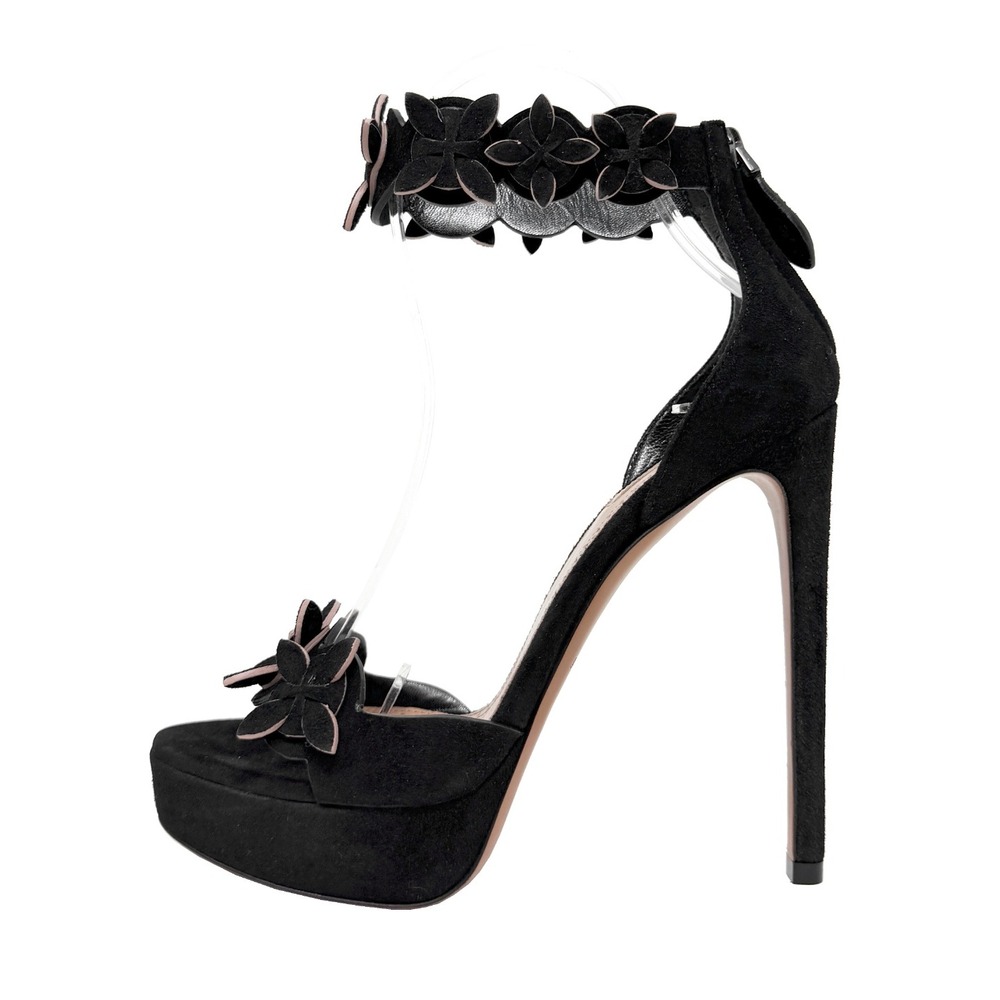 Alaia Floral Cutout Suede Platform Sandals Black Size 36‎